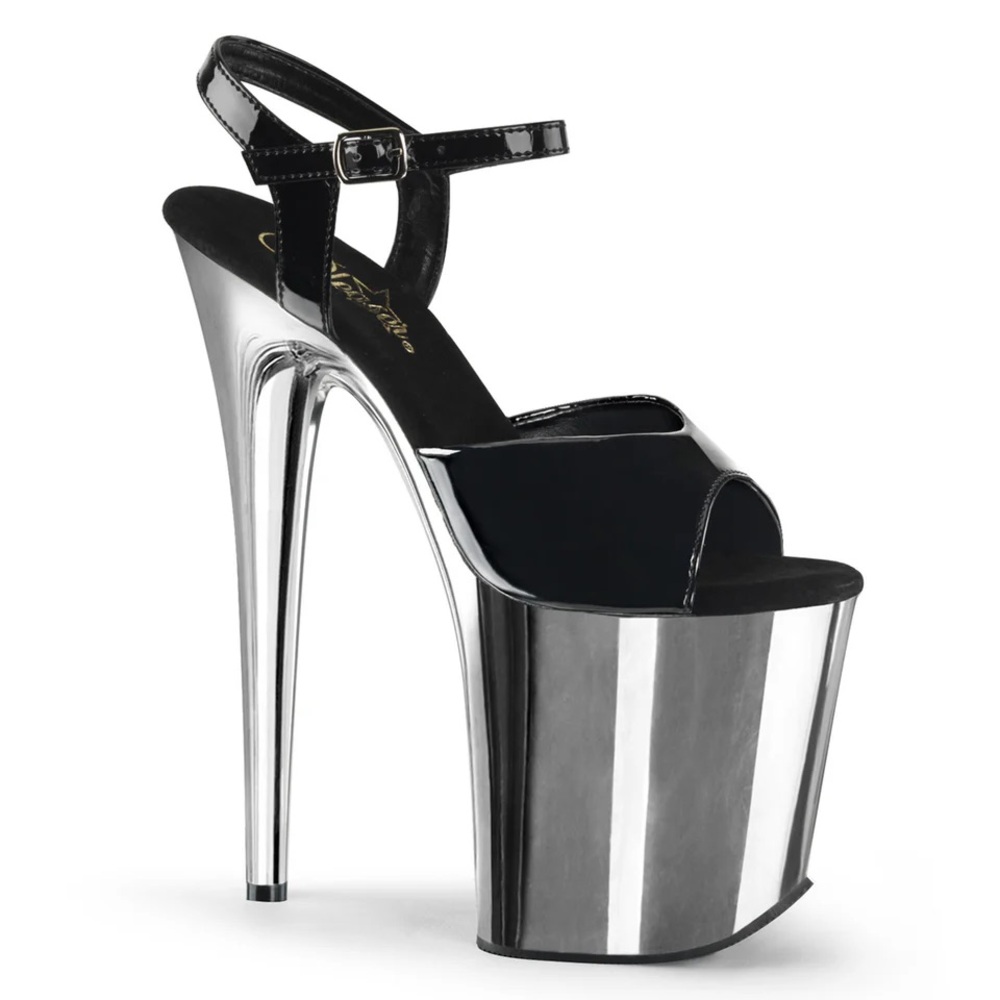 Pleaser Shoes Black and Chrome Flamingo 8 inch heel Size 9